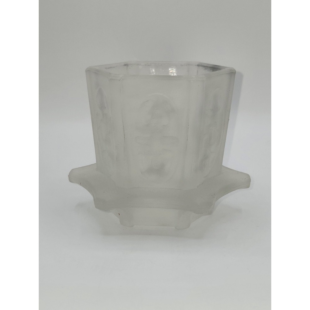 Homco Pagoda Frosted Glass Fairy Lamp Base Figural Panel Octagonal Vintage 5"